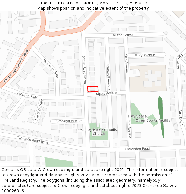 138, EGERTON ROAD NORTH, MANCHESTER, M16 0DB: Location map and indicative extent of plot