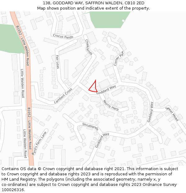 138, GODDARD WAY, SAFFRON WALDEN, CB10 2ED: Location map and indicative extent of plot