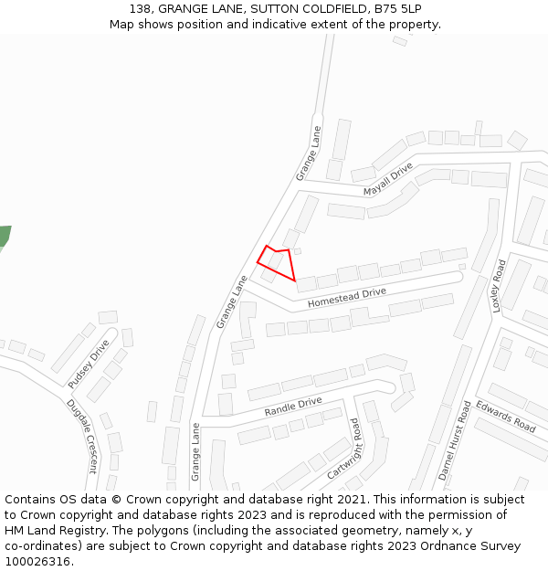 138, GRANGE LANE, SUTTON COLDFIELD, B75 5LP: Location map and indicative extent of plot