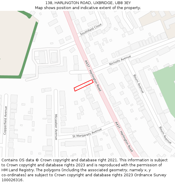 138, HARLINGTON ROAD, UXBRIDGE, UB8 3EY: Location map and indicative extent of plot