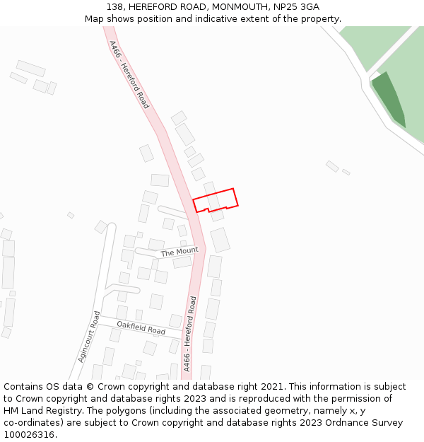 138, HEREFORD ROAD, MONMOUTH, NP25 3GA: Location map and indicative extent of plot
