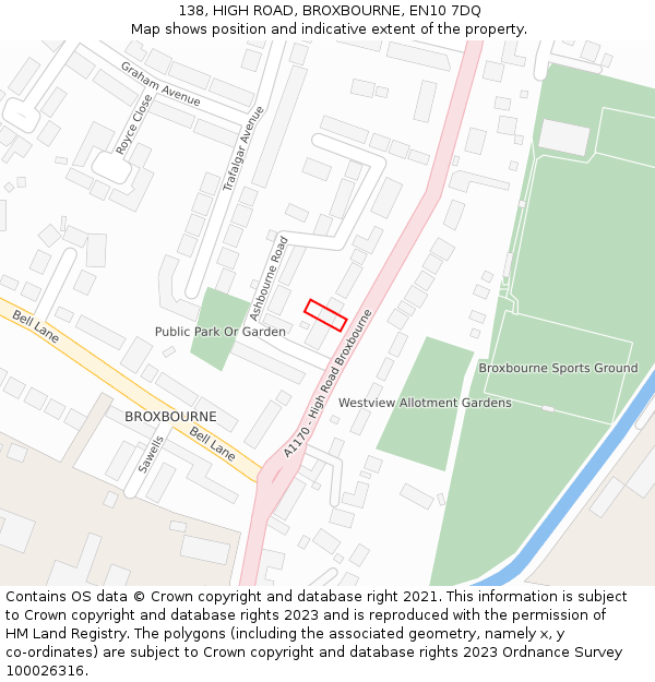 138, HIGH ROAD, BROXBOURNE, EN10 7DQ: Location map and indicative extent of plot