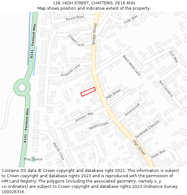 138, HIGH STREET, CHATTERIS, PE16 6NN: Location map and indicative extent of plot