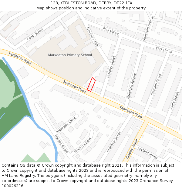 138, KEDLESTON ROAD, DERBY, DE22 1FX: Location map and indicative extent of plot
