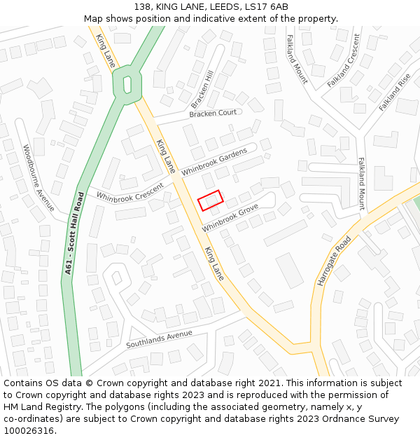 138, KING LANE, LEEDS, LS17 6AB: Location map and indicative extent of plot