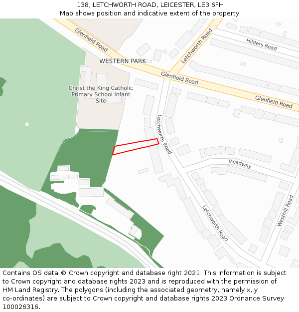 138, LETCHWORTH ROAD, LEICESTER, LE3 6FH: Location map and indicative extent of plot