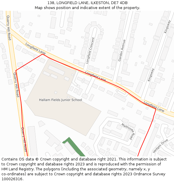 138, LONGFIELD LANE, ILKESTON, DE7 4DB: Location map and indicative extent of plot