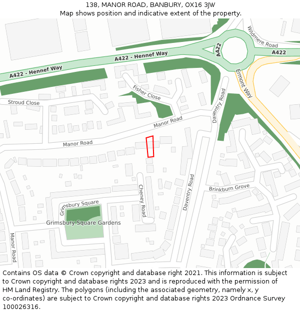 138, MANOR ROAD, BANBURY, OX16 3JW: Location map and indicative extent of plot