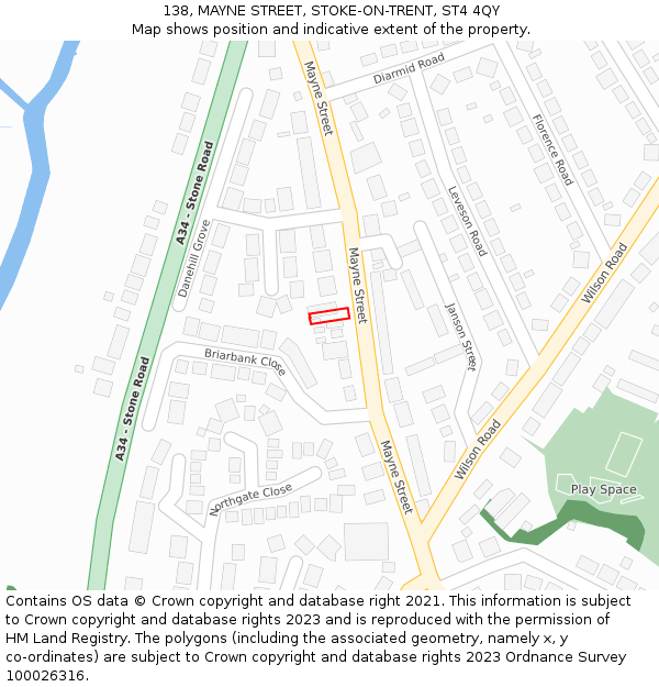 138, MAYNE STREET, STOKE-ON-TRENT, ST4 4QY: Location map and indicative extent of plot