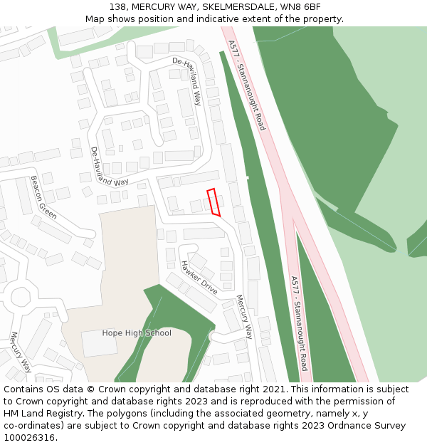 138, MERCURY WAY, SKELMERSDALE, WN8 6BF: Location map and indicative extent of plot