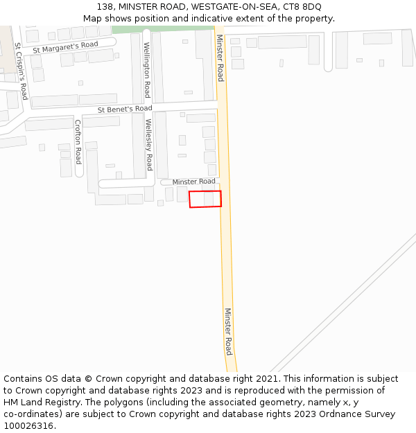 138, MINSTER ROAD, WESTGATE-ON-SEA, CT8 8DQ: Location map and indicative extent of plot