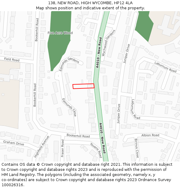 138, NEW ROAD, HIGH WYCOMBE, HP12 4LA: Location map and indicative extent of plot