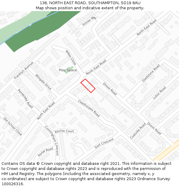 138, NORTH EAST ROAD, SOUTHAMPTON, SO19 8AU: Location map and indicative extent of plot