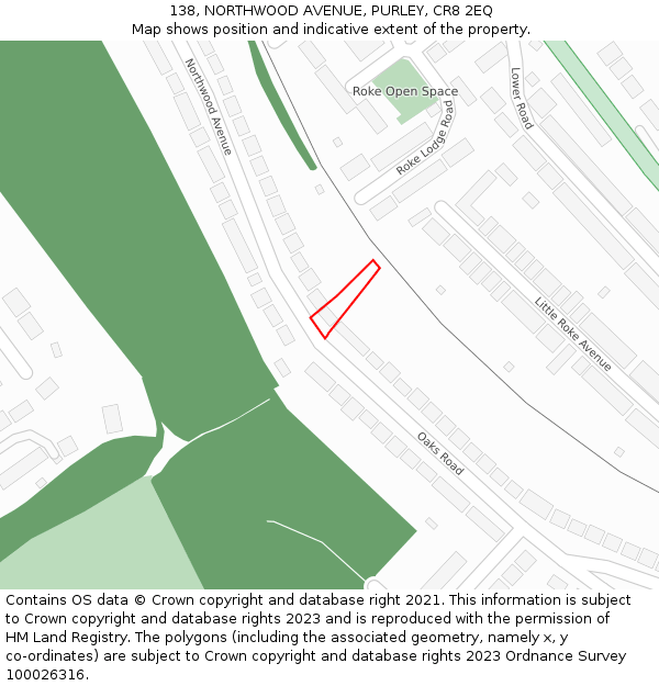 138, NORTHWOOD AVENUE, PURLEY, CR8 2EQ: Location map and indicative extent of plot