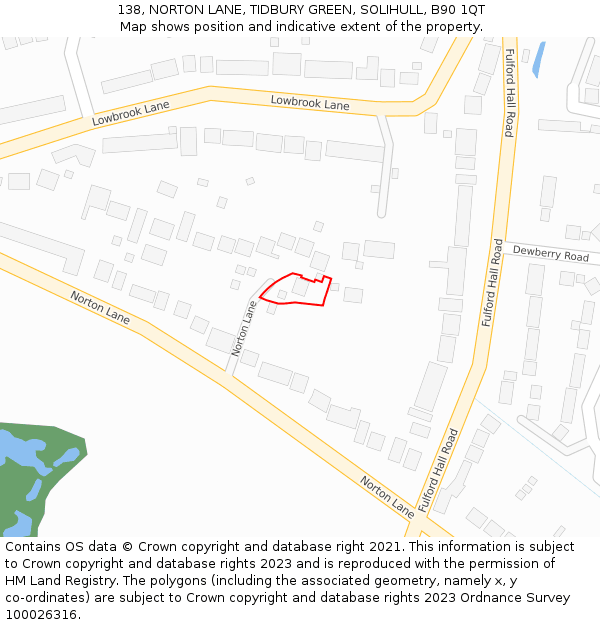 138, NORTON LANE, TIDBURY GREEN, SOLIHULL, B90 1QT: Location map and indicative extent of plot