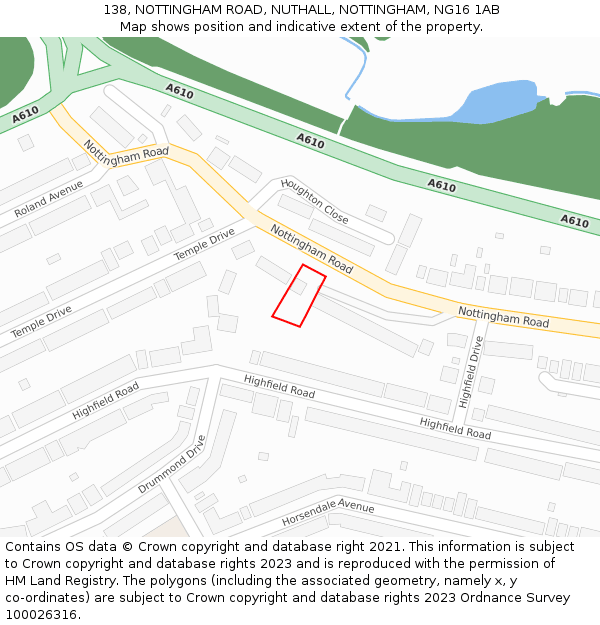 138, NOTTINGHAM ROAD, NUTHALL, NOTTINGHAM, NG16 1AB: Location map and indicative extent of plot