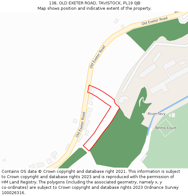 138, OLD EXETER ROAD, TAVISTOCK, PL19 0JB: Location map and indicative extent of plot