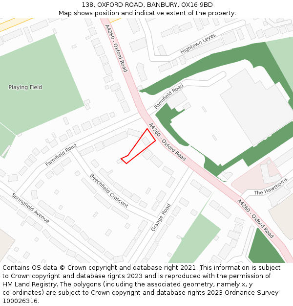 138, OXFORD ROAD, BANBURY, OX16 9BD: Location map and indicative extent of plot