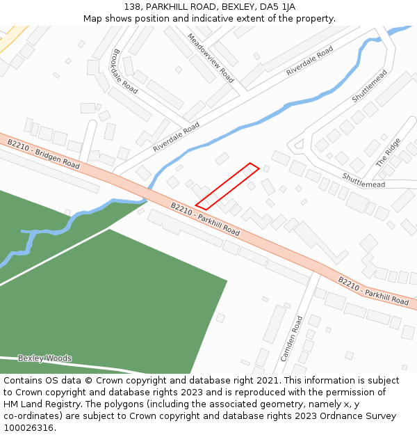 138, PARKHILL ROAD, BEXLEY, DA5 1JA: Location map and indicative extent of plot