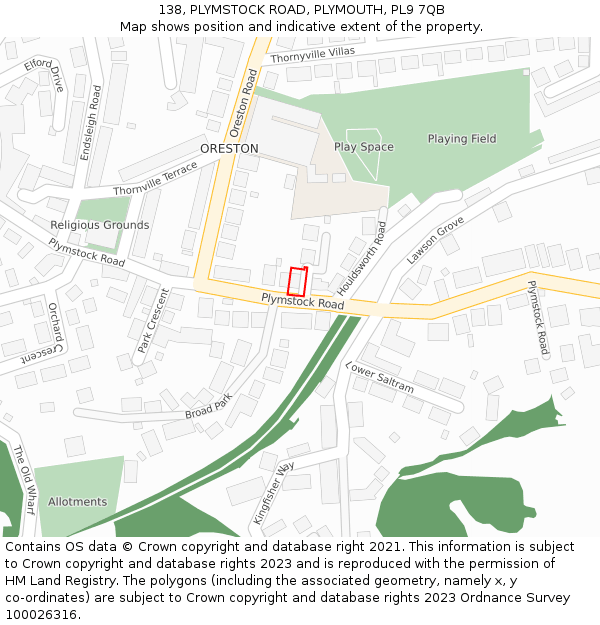 138, PLYMSTOCK ROAD, PLYMOUTH, PL9 7QB: Location map and indicative extent of plot