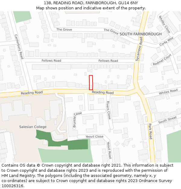 138, READING ROAD, FARNBOROUGH, GU14 6NY: Location map and indicative extent of plot