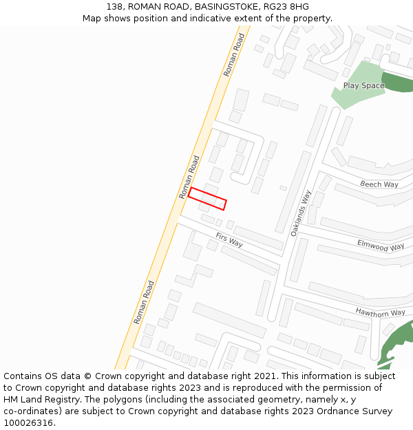 138, ROMAN ROAD, BASINGSTOKE, RG23 8HG: Location map and indicative extent of plot