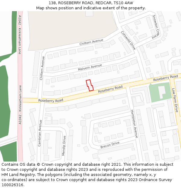 138, ROSEBERRY ROAD, REDCAR, TS10 4AW: Location map and indicative extent of plot