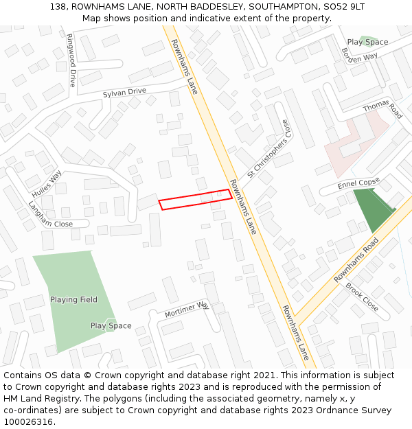 138, ROWNHAMS LANE, NORTH BADDESLEY, SOUTHAMPTON, SO52 9LT: Location map and indicative extent of plot