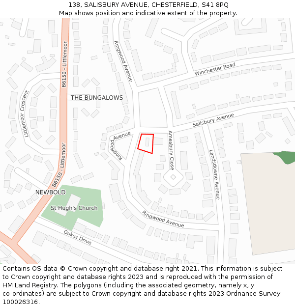 138, SALISBURY AVENUE, CHESTERFIELD, S41 8PQ: Location map and indicative extent of plot