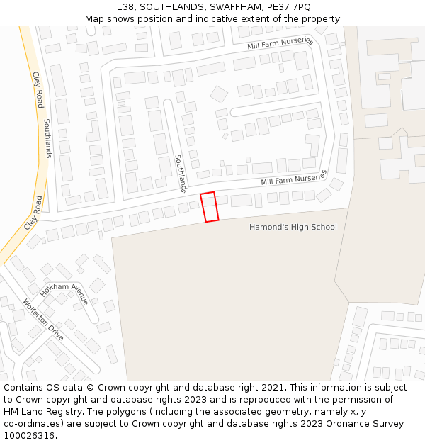 138, SOUTHLANDS, SWAFFHAM, PE37 7PQ: Location map and indicative extent of plot