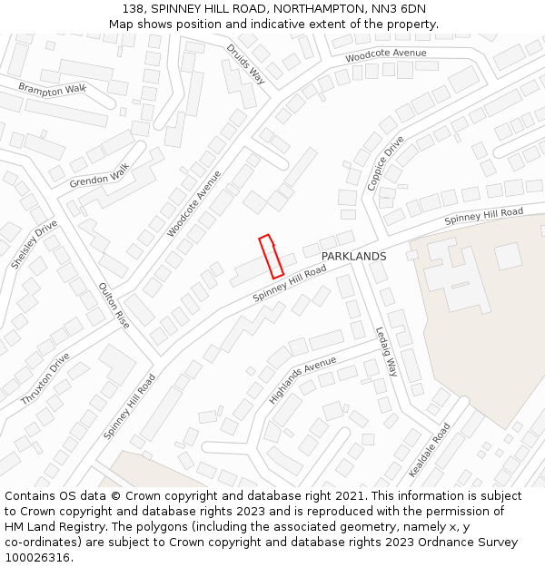 138, SPINNEY HILL ROAD, NORTHAMPTON, NN3 6DN: Location map and indicative extent of plot