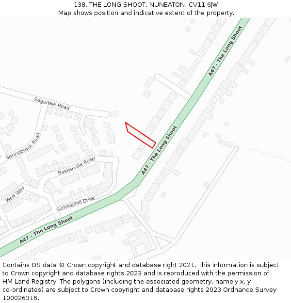 138, THE LONG SHOOT, NUNEATON, CV11 6JW: Location map and indicative extent of plot