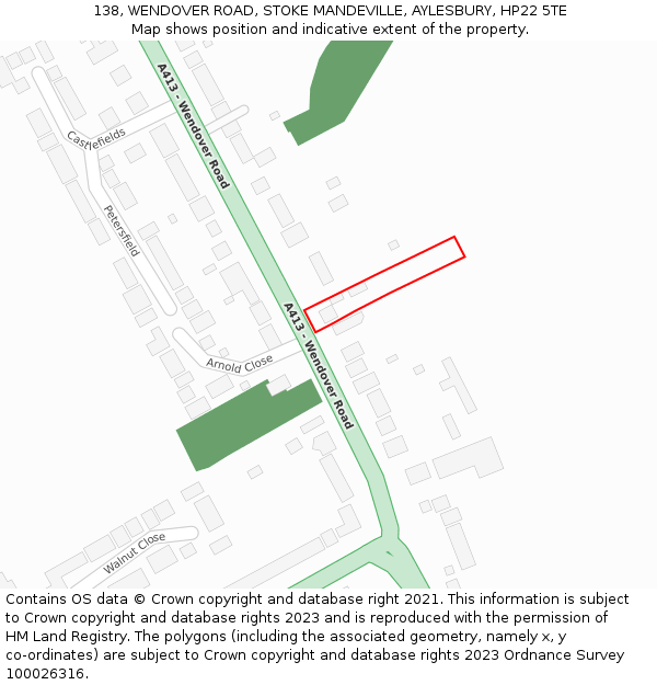 138, WENDOVER ROAD, STOKE MANDEVILLE, AYLESBURY, HP22 5TE: Location map and indicative extent of plot