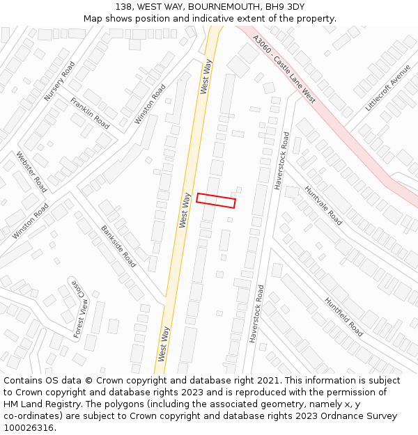 138, WEST WAY, BOURNEMOUTH, BH9 3DY: Location map and indicative extent of plot