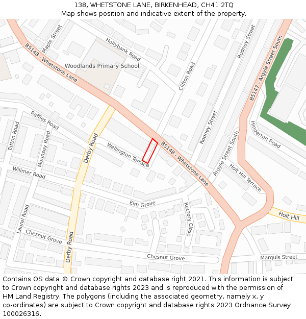 138, WHETSTONE LANE, BIRKENHEAD, CH41 2TQ: Location map and indicative extent of plot