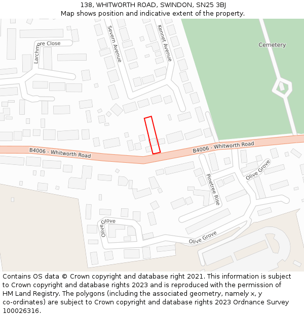 138, WHITWORTH ROAD, SWINDON, SN25 3BJ: Location map and indicative extent of plot