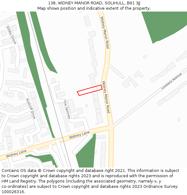 138, WIDNEY MANOR ROAD, SOLIHULL, B91 3JJ: Location map and indicative extent of plot