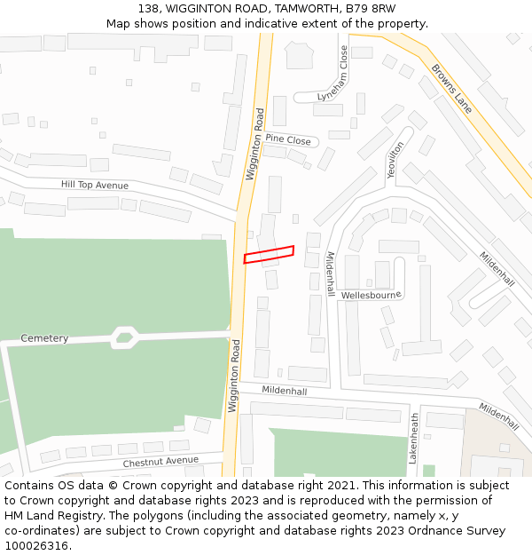 138, WIGGINTON ROAD, TAMWORTH, B79 8RW: Location map and indicative extent of plot