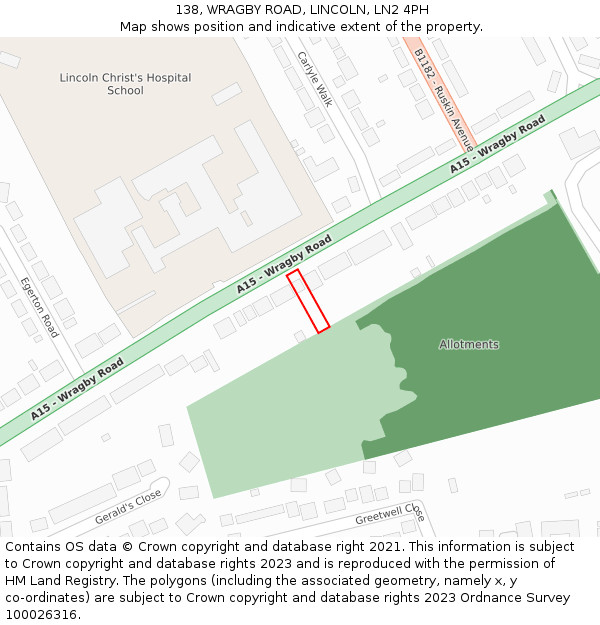 138, WRAGBY ROAD, LINCOLN, LN2 4PH: Location map and indicative extent of plot