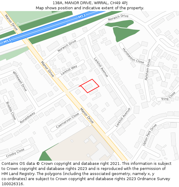 138A, MANOR DRIVE, WIRRAL, CH49 4PJ: Location map and indicative extent of plot