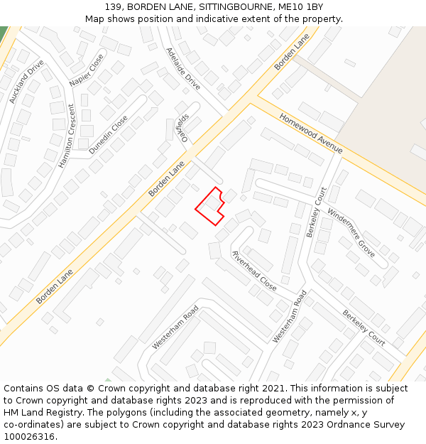 139, BORDEN LANE, SITTINGBOURNE, ME10 1BY: Location map and indicative extent of plot