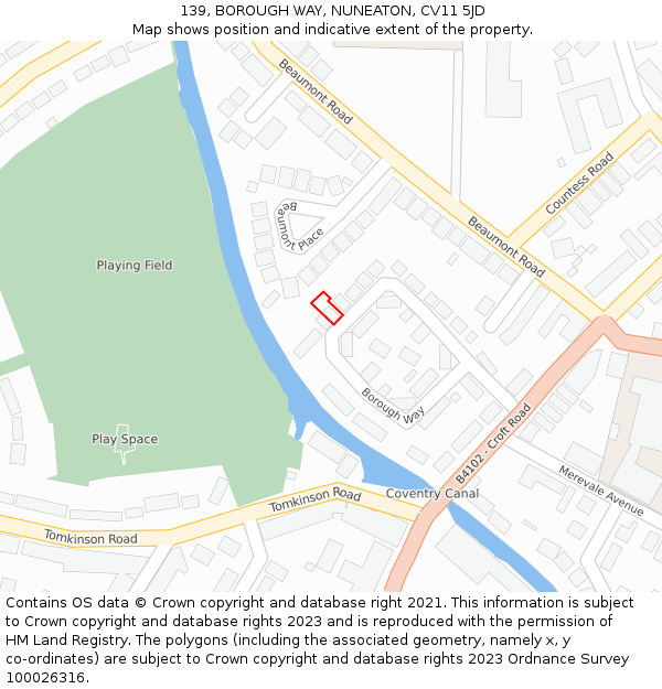 139, BOROUGH WAY, NUNEATON, CV11 5JD: Location map and indicative extent of plot