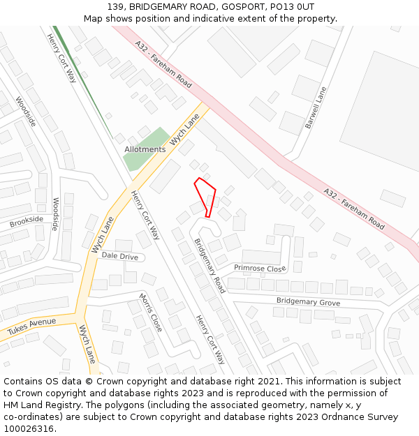 139, BRIDGEMARY ROAD, GOSPORT, PO13 0UT: Location map and indicative extent of plot