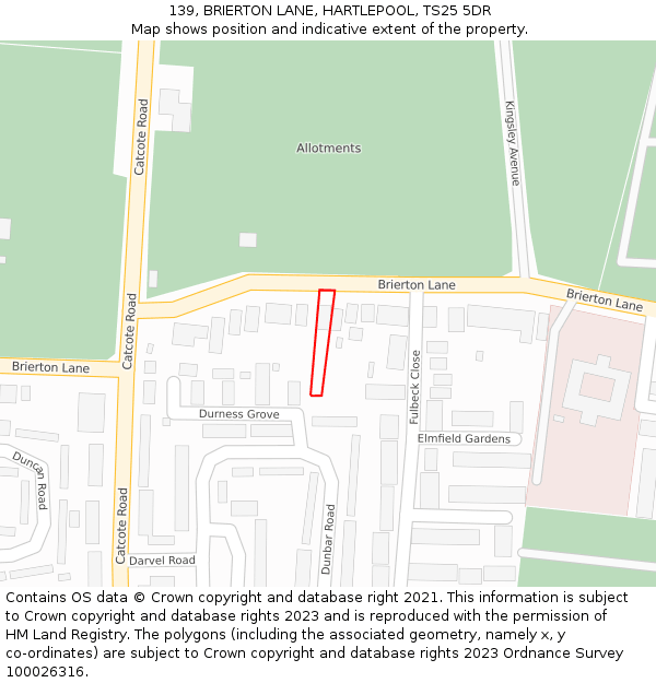 139, BRIERTON LANE, HARTLEPOOL, TS25 5DR: Location map and indicative extent of plot