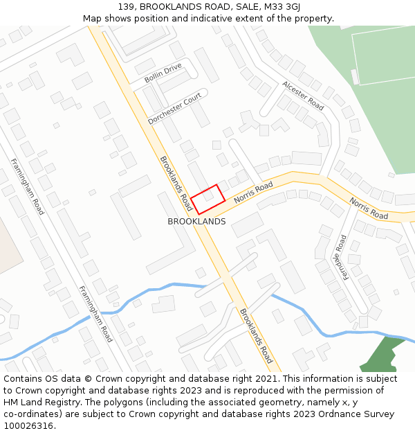 139, BROOKLANDS ROAD, SALE, M33 3GJ: Location map and indicative extent of plot