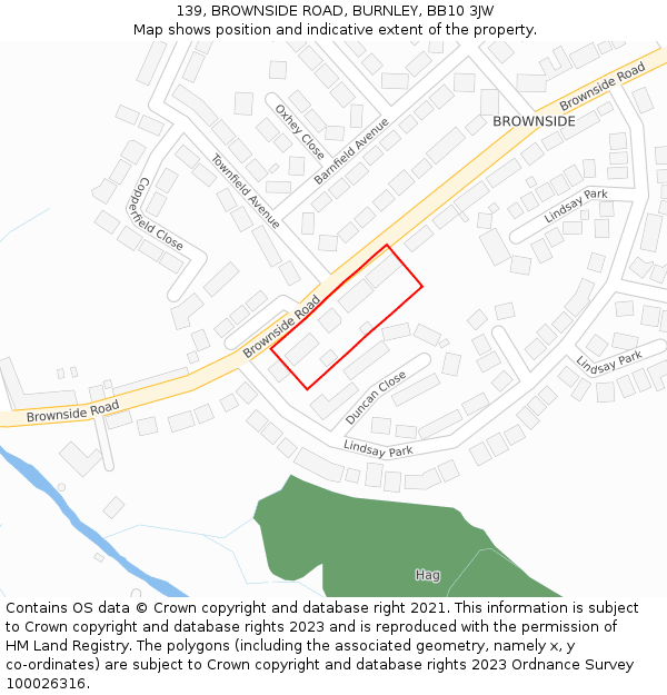 139, BROWNSIDE ROAD, BURNLEY, BB10 3JW: Location map and indicative extent of plot