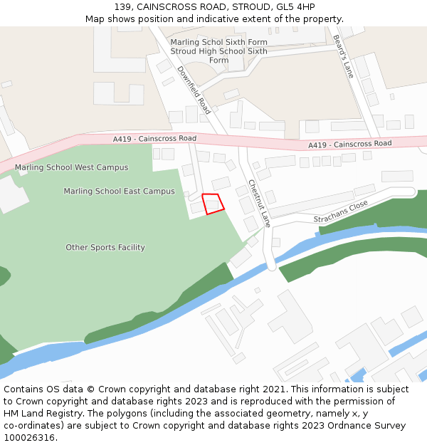 139, CAINSCROSS ROAD, STROUD, GL5 4HP: Location map and indicative extent of plot