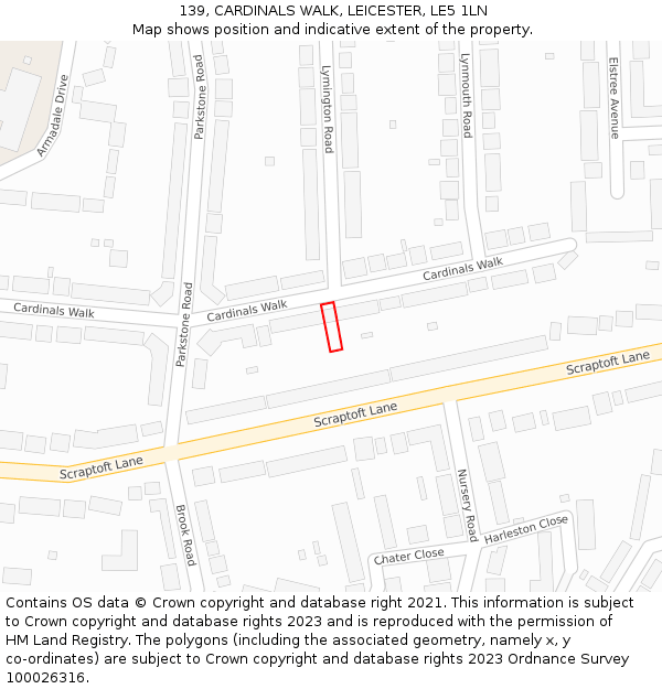 139, CARDINALS WALK, LEICESTER, LE5 1LN: Location map and indicative extent of plot