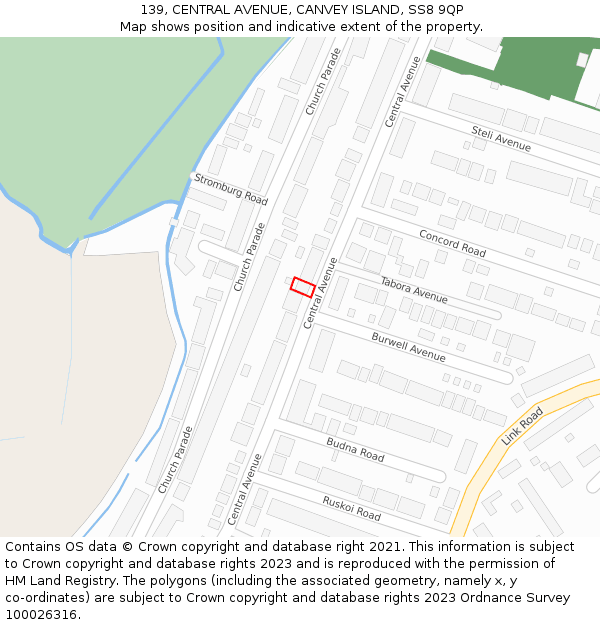 139, CENTRAL AVENUE, CANVEY ISLAND, SS8 9QP: Location map and indicative extent of plot