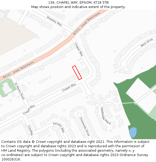 139, CHAPEL WAY, EPSOM, KT18 5TB: Location map and indicative extent of plot